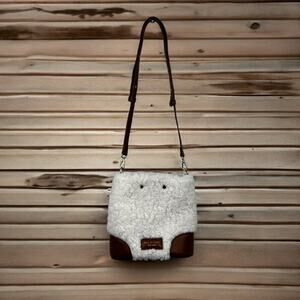Isaac Mizrahi Womens Medium Faux Fur and Leather Boho Crossbody Bag Purse new